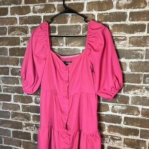 Missguided fuchsia pink tiered button smock dress